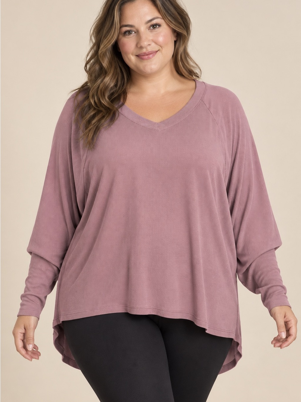 ZYIA Dusty Rose V-Neck Relaxed Sweatshirt 3XL